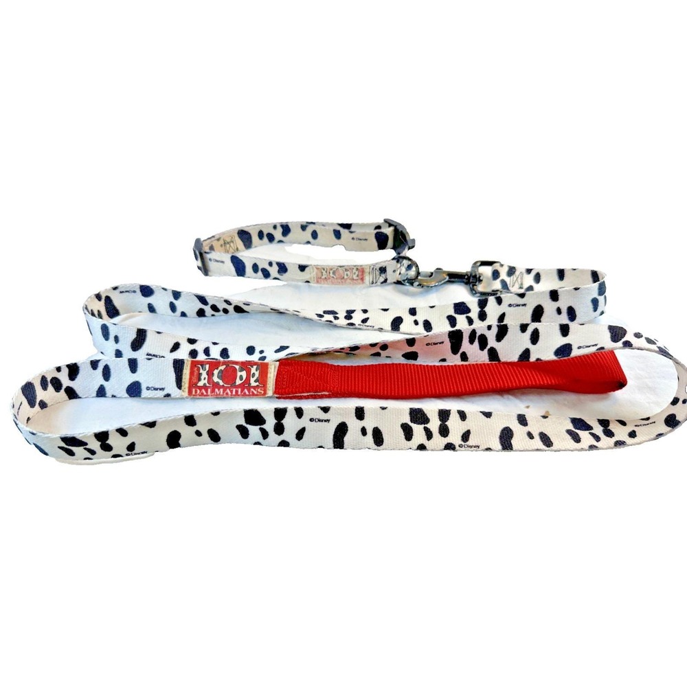 VTG 90s Disney Store 101 Dalmatians Matching Dog Collar & 6' Leash Set Spotted